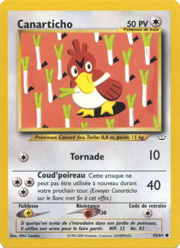 Carte Pokémon Canarticho 43/64 de l'extension Neo Revelation
