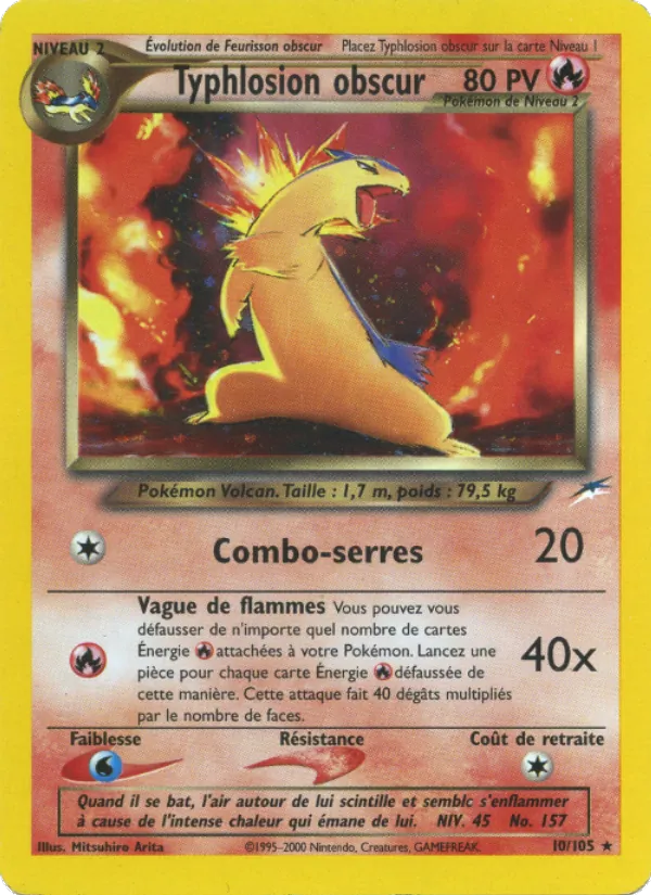 Carte Pokémon Typhlosion obscur 10/105 de l'extension Neo Destiny