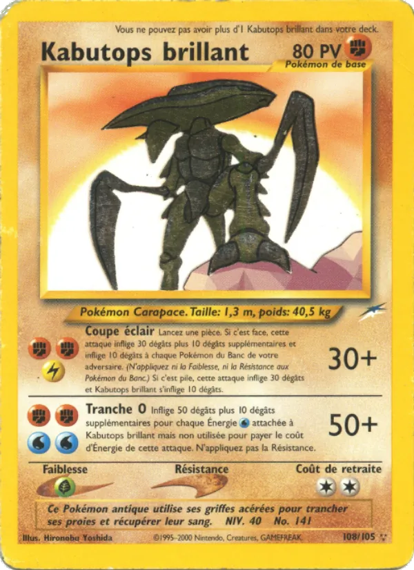 Carte Pokémon Kabutops brillant 108/105 de l'extension Neo Destiny