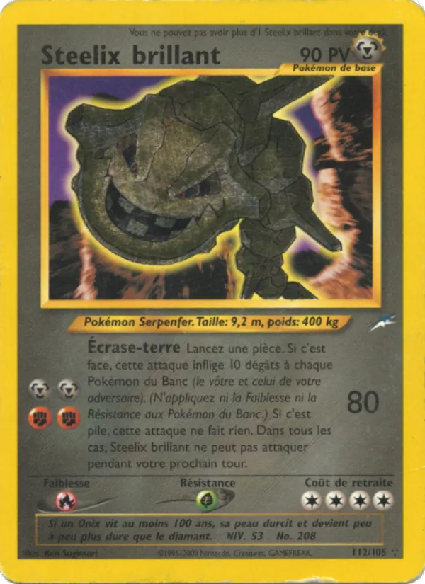 Carte Pokémon Steelix brillant 112/105 de l'extension Neo Destiny