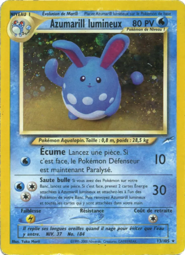 Carte Pokémon Azumarill lumineux 13/105 de l'extension Neo Destiny
