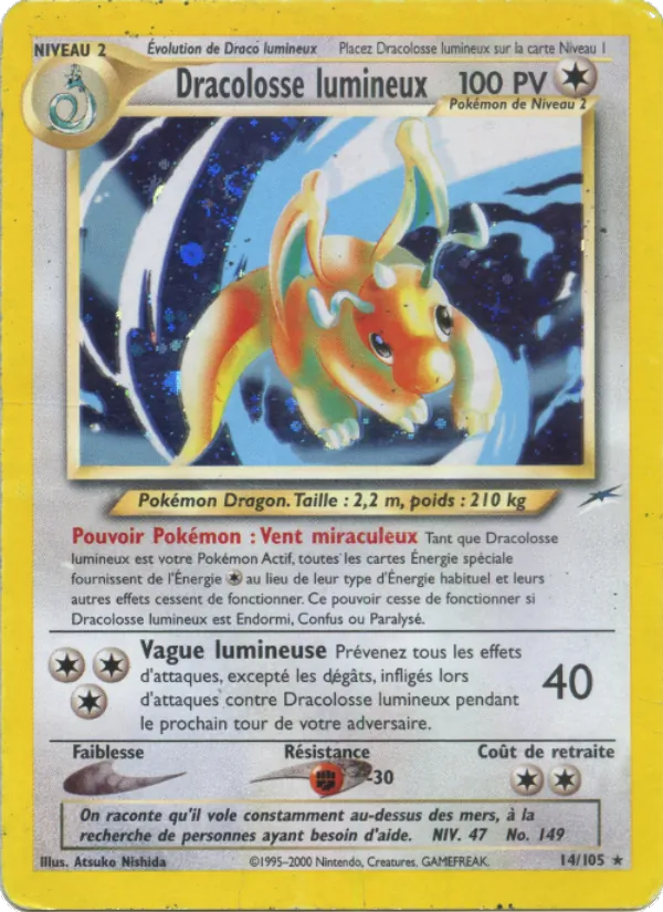 Carte Pokémon Dracolosse lumineux 14/105 de l'extension Neo Destiny