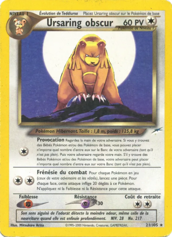 Carte Pokémon Ursaring obscur 21/105 de l'extension Neo Destiny