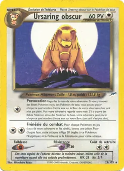 Carte Pokémon Ursaring obscur 21 — Neo Destiny