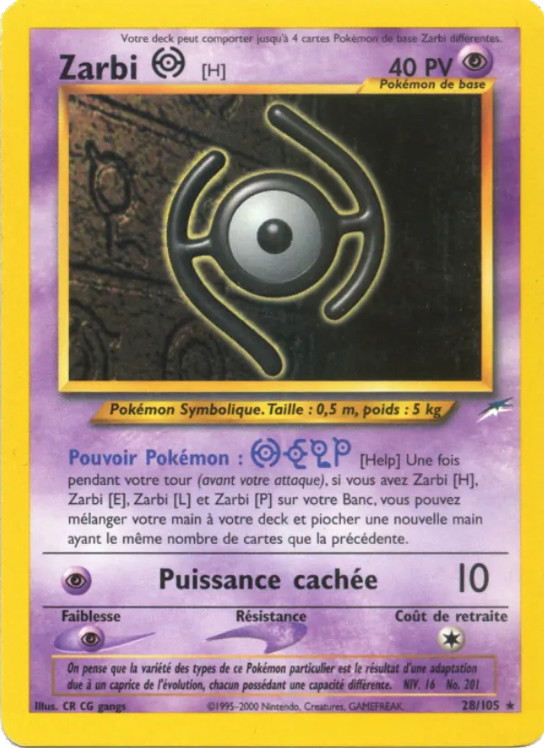 Carte Pokémon Zarbi H 28/105 de l'extension Neo Destiny