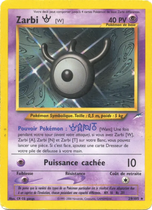 Carte Pokémon Zarbi W 29/105 de l'extension Neo Destiny