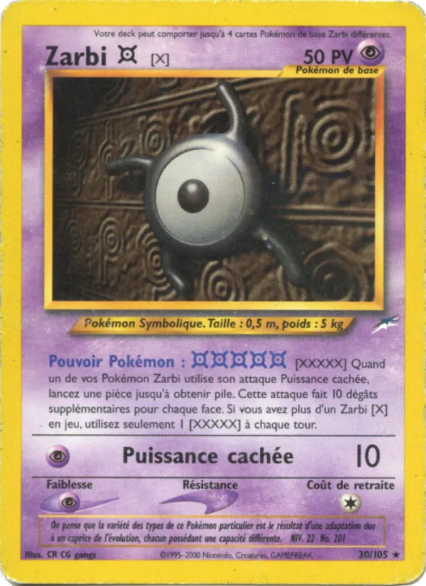 Carte Pokémon Zarbi X 30/105 de l'extension Neo Destiny