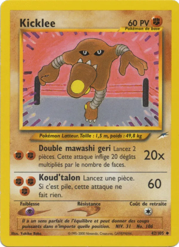 Carte Pokémon Kicklee 42/105 de l'extension Neo Destiny