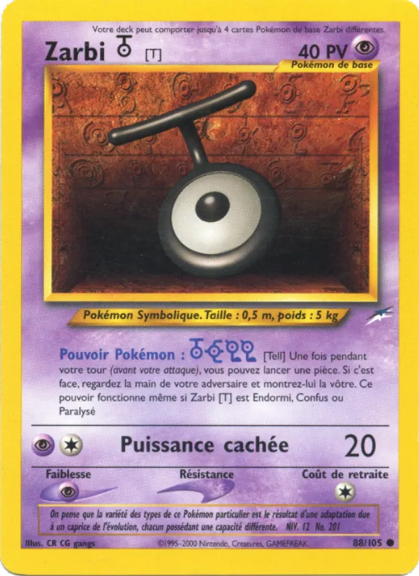 Carte Pokémon Zarbi T 88/105 de l'extension Neo Destiny