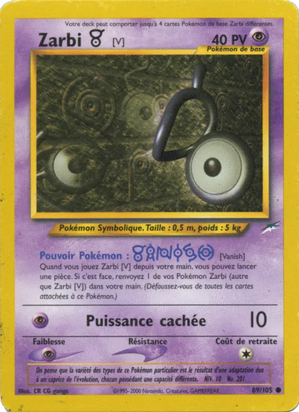 Carte Pokémon Zarbi V 89/105 de l'extension Neo Destiny