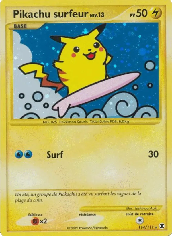 Carte Pokémon Pikachu surfeur Niv. 13 114/111 de l'extension Rivaux Émergeants