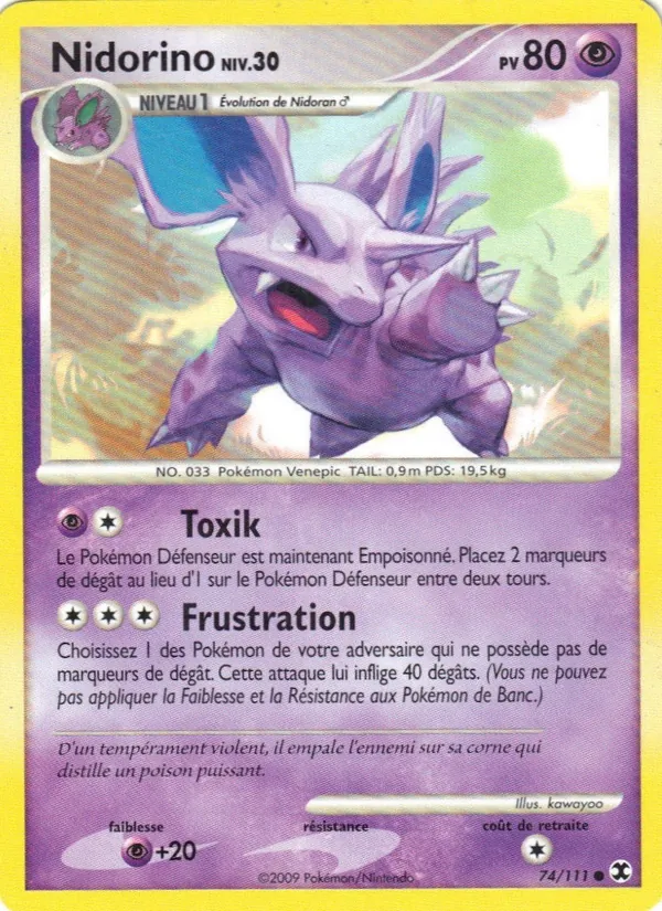 Carte Pokémon Nidorino Niv. 30 74/111 de l'extension Rivaux Émergeants
