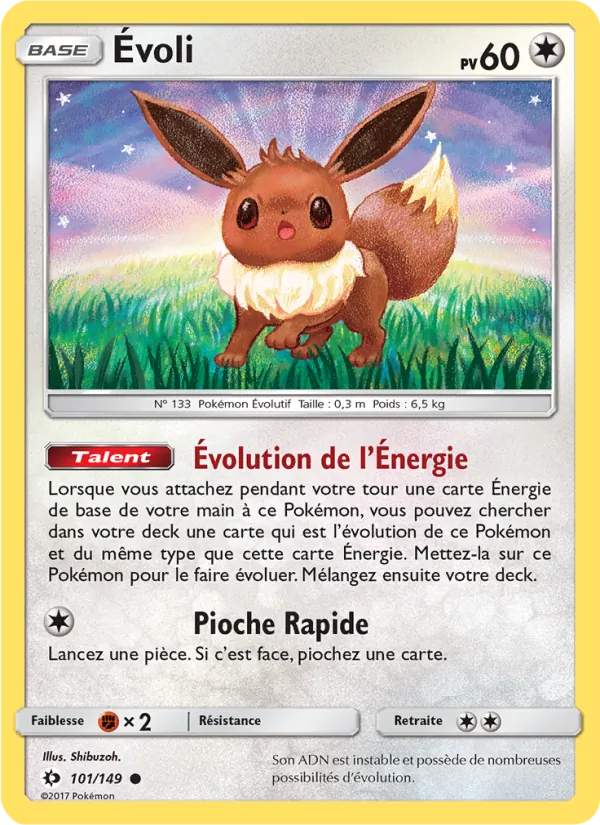 Carte Pokémon Évoli 101/149 de l'extension Soleil et Lune