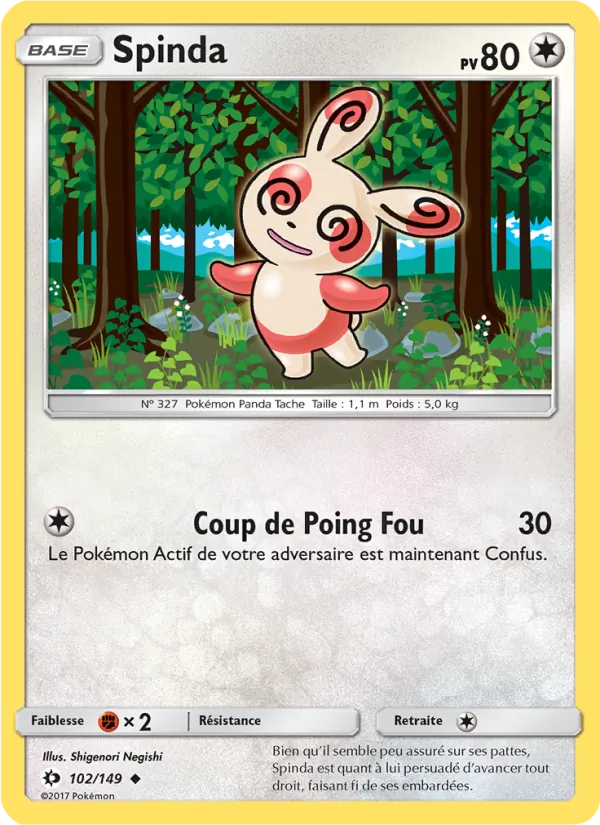 Carte Pokémon Spinda 102/149 de l'extension Soleil et Lune