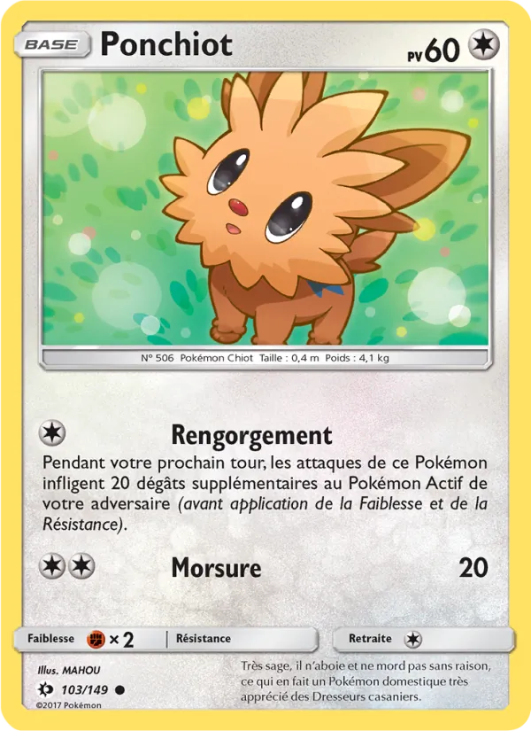 Carte Pokémon Ponchiot 103/149 de l'extension Soleil et Lune