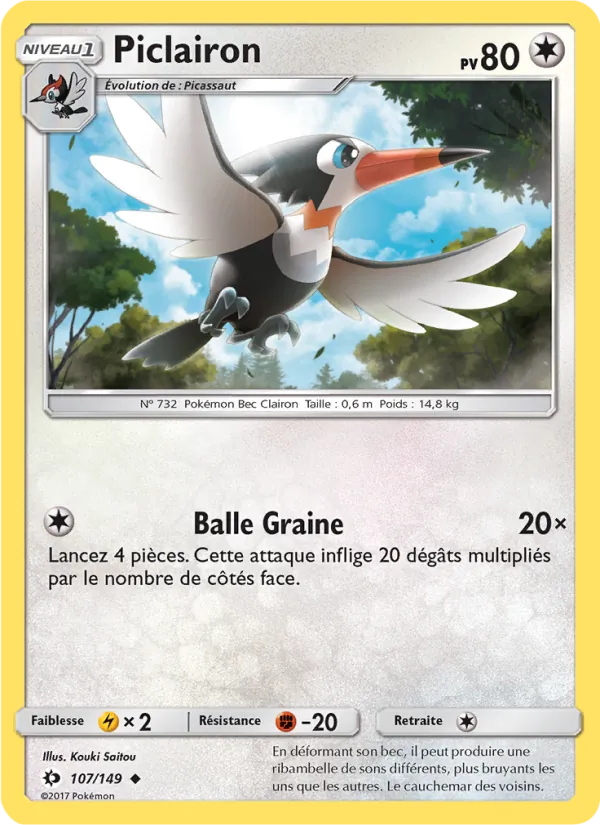 Carte Pokémon Piclairon 107/149 de l'extension Soleil et Lune