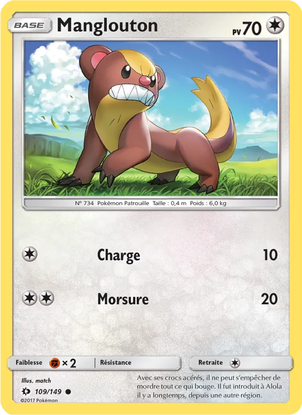Carte Pokémon Manglouton 109/149 de l'extension Soleil et Lune