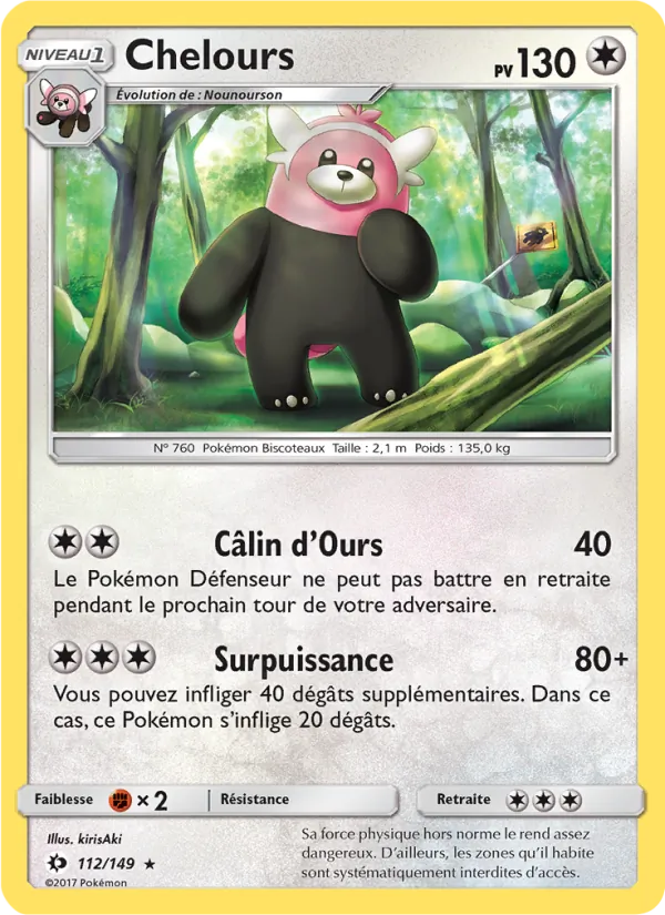 Carte Pokémon Chelours 112/149 de l'extension Soleil et Lune