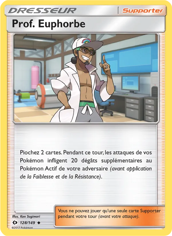 Carte Pokémon Prof. Euphorbe 128/149 de l'extension Soleil et Lune