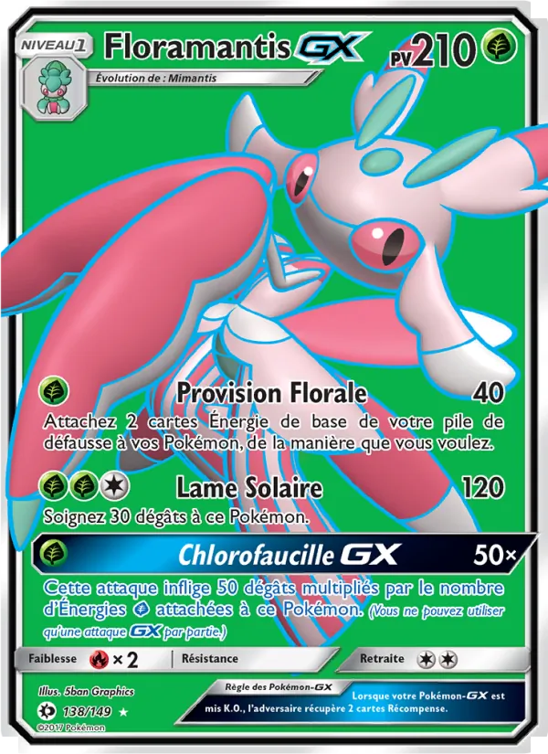 Carte Pokémon Floramantis GX 138/149 de l'extension Soleil et Lune