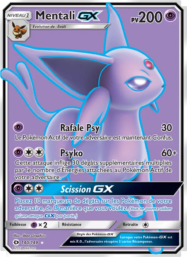 Carte Pokémon Mentali GX 140/149 de l'extension Soleil et Lune