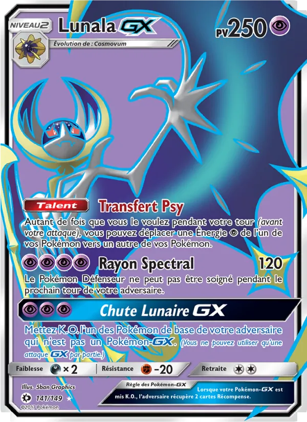 Carte Pokémon Lunala GX 141/149 de l'extension Soleil et Lune