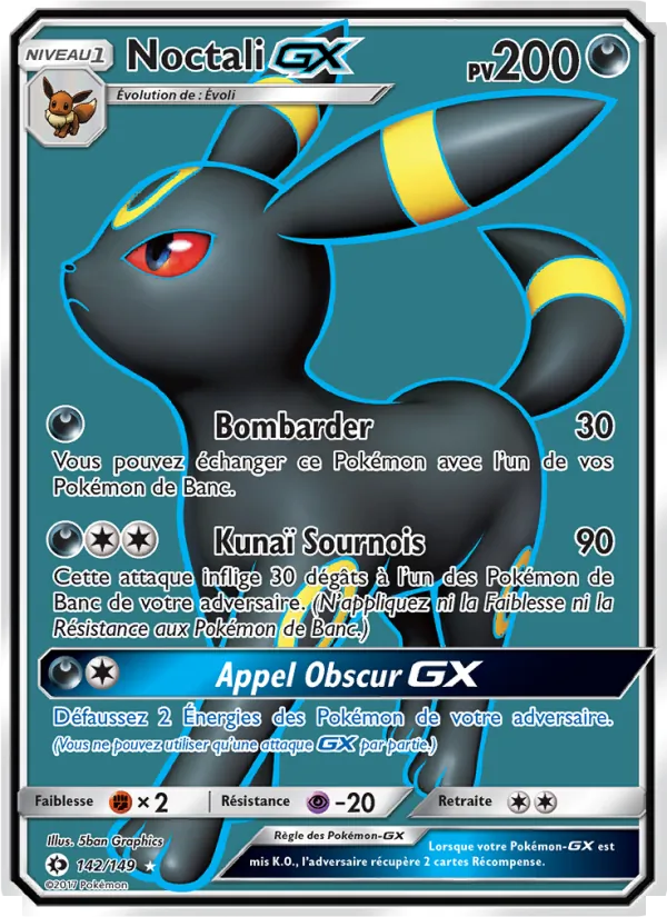 Carte Pokémon Noctali GX 142/149 de l'extension Soleil et Lune