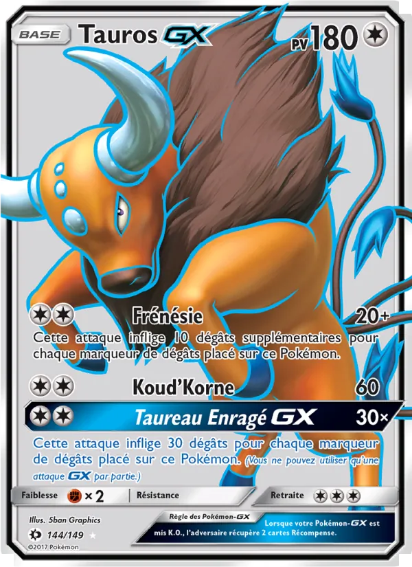 Carte Pokémon Tauros GX 144/149 de l'extension Soleil et Lune