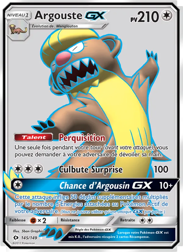 Carte Pokémon Argouste GX 145/149 de l'extension Soleil et Lune