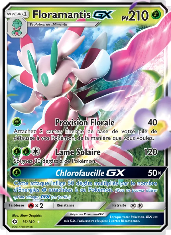 Carte Pokémon Floramantis GX 15/149 de l'extension Soleil et Lune
