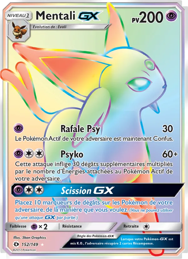 Carte Pokémon Mentali GX 152/149 de l'extension Soleil et Lune