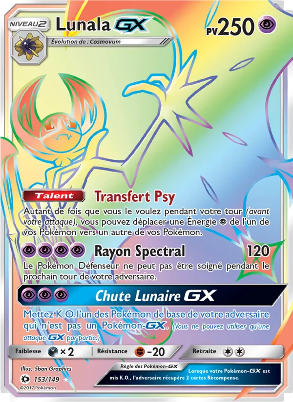 Carte Pokémon Lunala GX 153/149 de l'extension Soleil et Lune