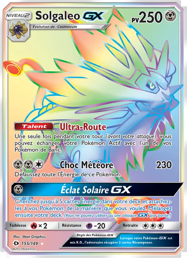 Carte Pokémon Solgaleo GX 155/149 de l'extension Soleil et Lune