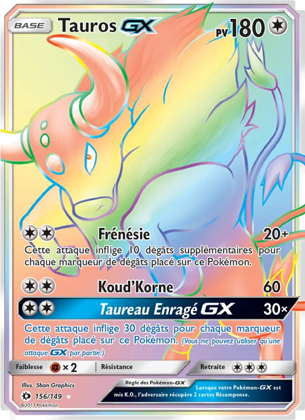 Carte Pokémon Tauros GX 156/149 de l'extension Soleil et Lune
