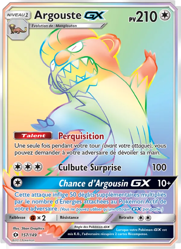 Carte Pokémon Argouste GX 157/149 de l'extension Soleil et Lune