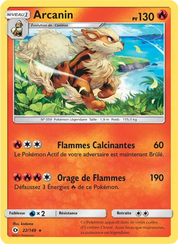 Carte Pokémon Arcanin 22/149 de l'extension Soleil et Lune