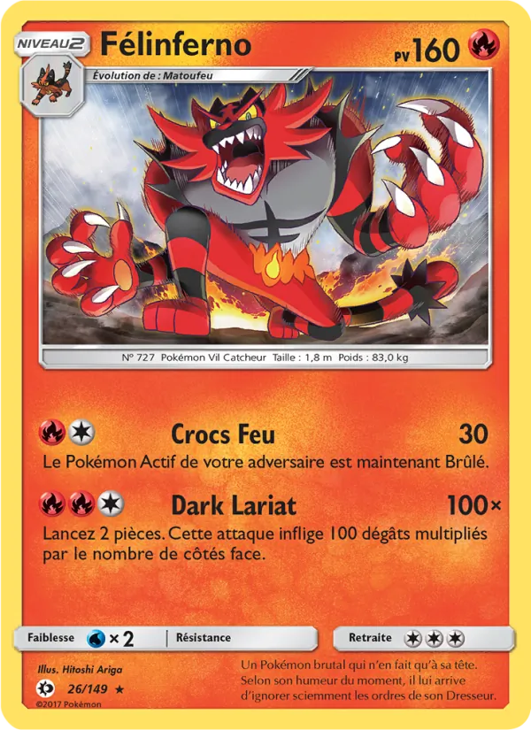Carte Pokémon Félinferno 26/149 de l'extension Soleil et Lune