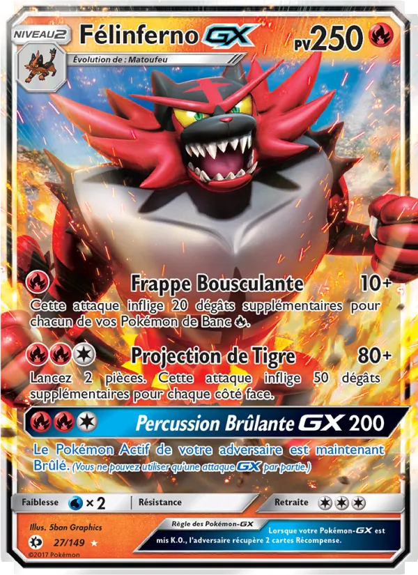 Carte Pokémon Félinferno GX 27/149 de l'extension Soleil et Lune