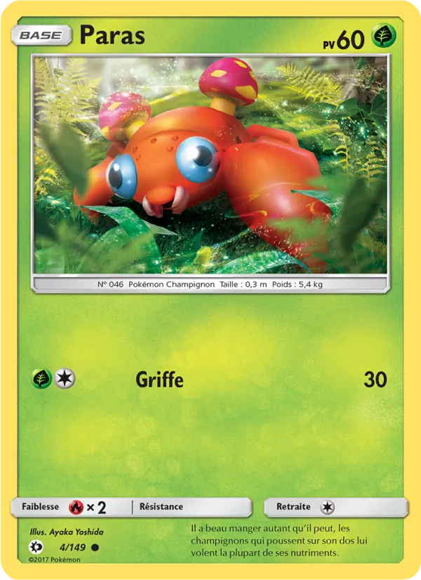 Carte Pokémon Paras 4/149 de l'extension Soleil et Lune