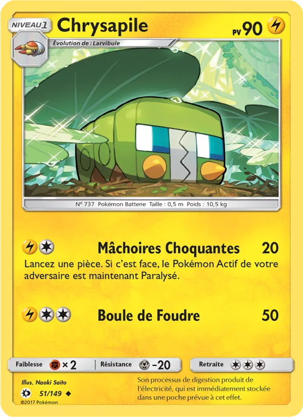 Carte Pokémon Chrysapile 51/149 de l'extension Soleil et Lune