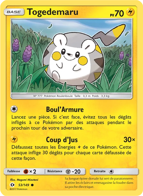 Carte Pokémon Togedemaru 53/149 de l'extension Soleil et Lune