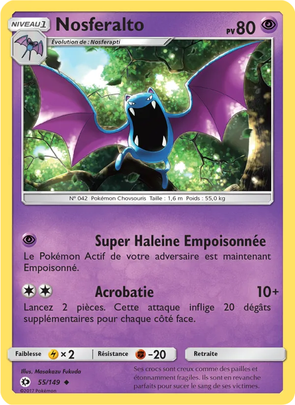 Carte Pokémon Nosferalto 55/149 de l'extension Soleil et Lune