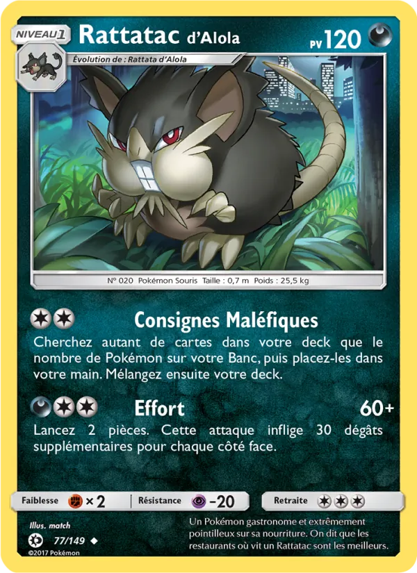 Carte Pokémon Rattatac d’Alola 77/149 de l'extension Soleil et Lune