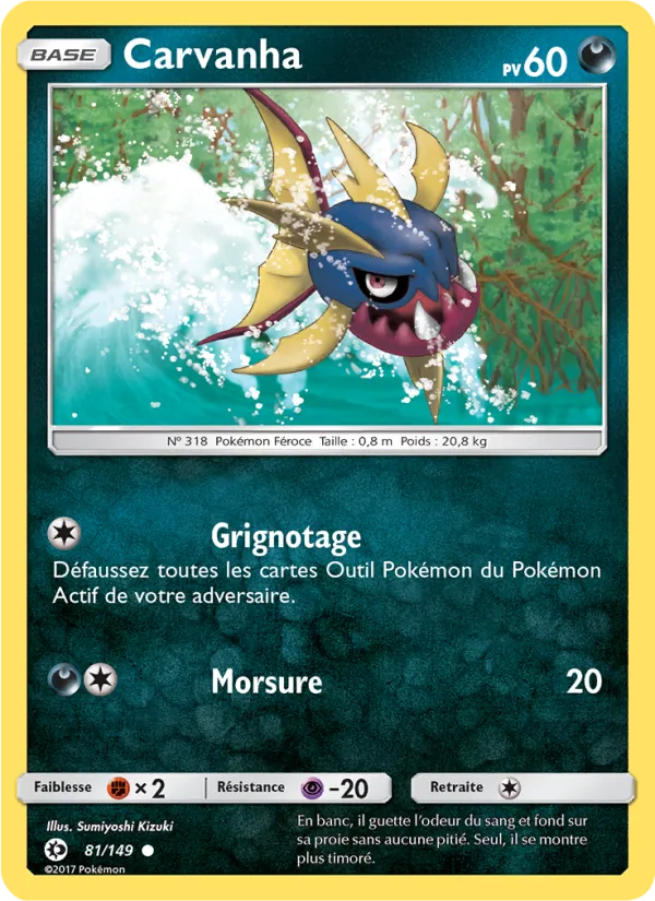 Carte Pokémon Carvanha 81/149 de l'extension Soleil et Lune