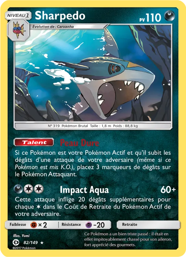 Carte Pokémon Sharpedo 82/149 de l'extension Soleil et Lune