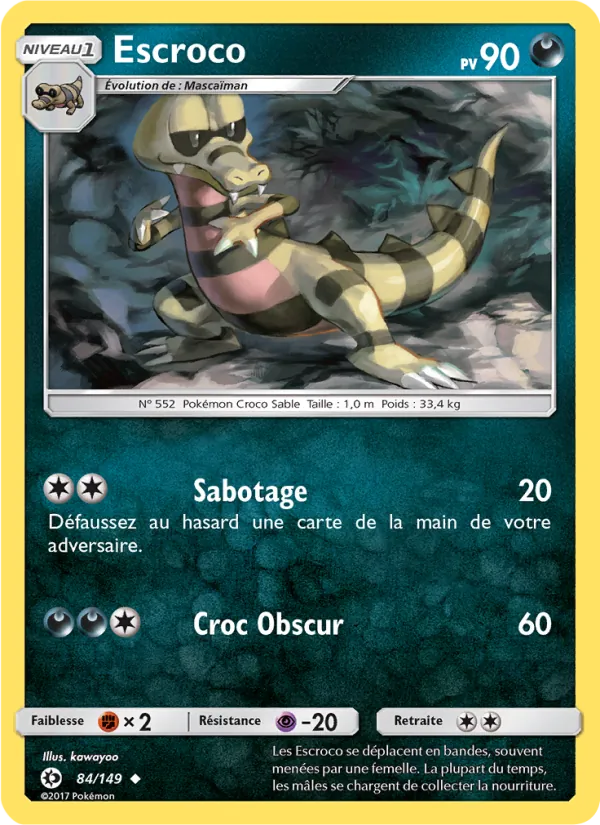 Carte Pokémon Escroco 84/149 de l'extension Soleil et Lune