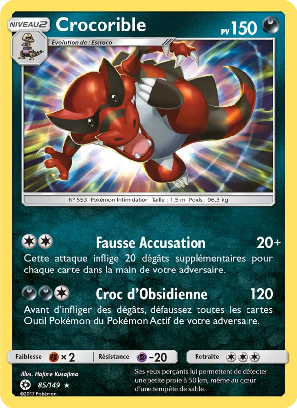 Carte Pokémon Crocorible 85/149 de l'extension Soleil et Lune