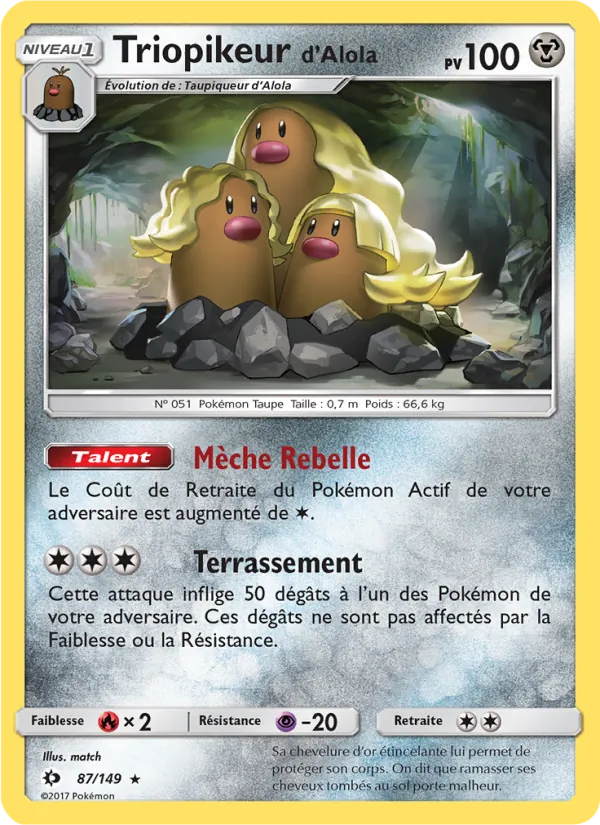 Carte Pokémon Triopikeur d’Alola 87/149 de l'extension Soleil et Lune