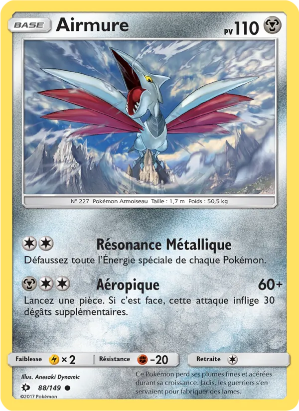 Carte Pokémon Airmure 88/149 de l'extension Soleil et Lune