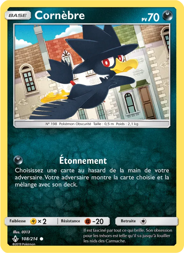 Carte Pokémon Cornèbre 108/214 de l'extension Alliance Infaillible